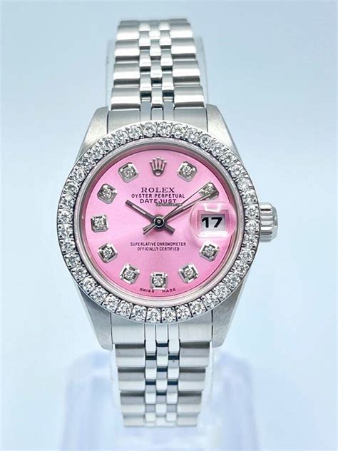 rolex pink dial only with diamonds 31|pink rolex watches for women.